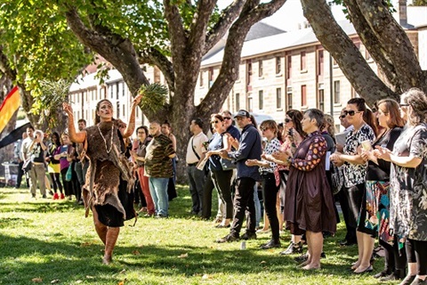 People watching smoking ceremony and welcome at ACAP launch