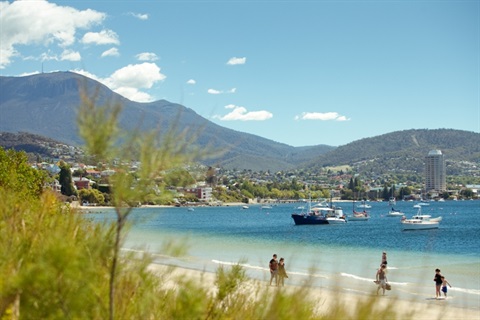 Long beach on a sunny day in Hobart