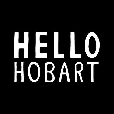 Hello Hobart white text on black background