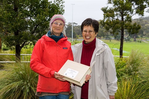 Vicki Martin and Debbie Chung with the Bushcare Golden Secateurs