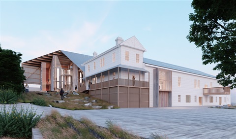 Artists impression of the new Sullivans Cove distillery location at the former HMAS Huon Naval Base on the City of Hobart's waterfront