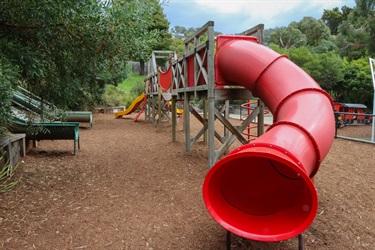 Slide at the end of the play equipment