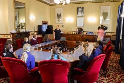 Hobart's first Deputy Children's Mayor leading a mock council session to discuss some of the manifestos submitted as part of Children's Week 2021.