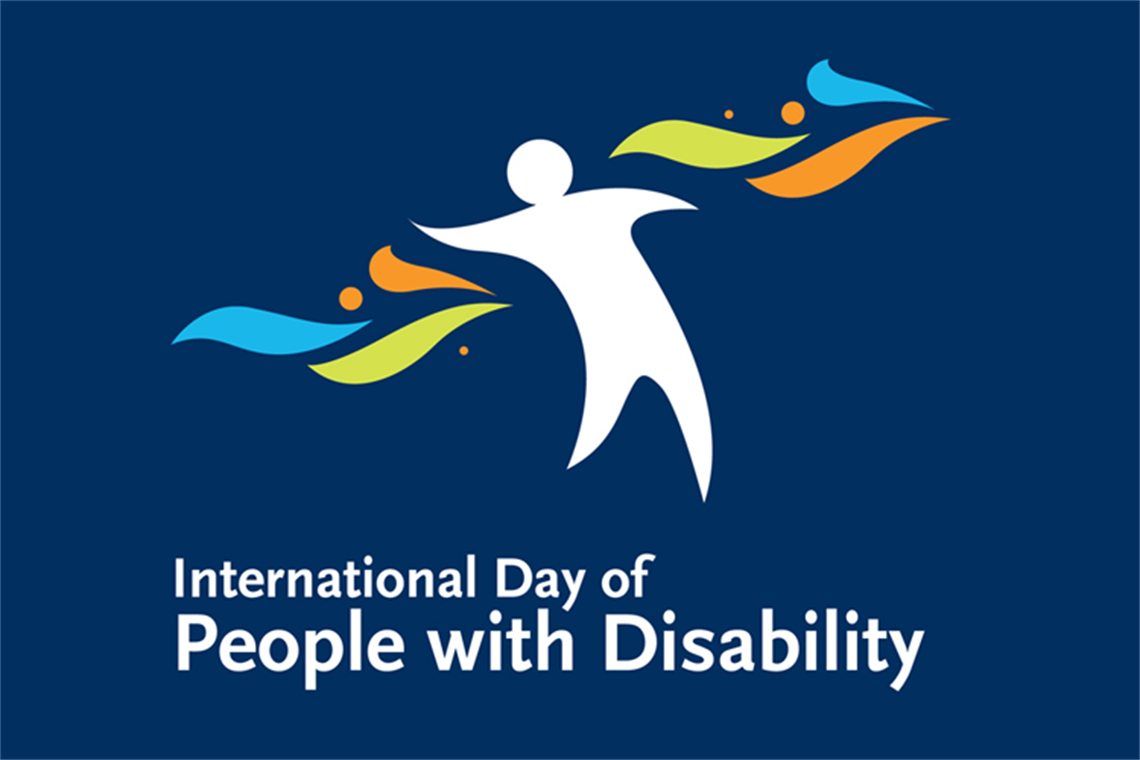 International Day of People with Disability logo on a blue background. 