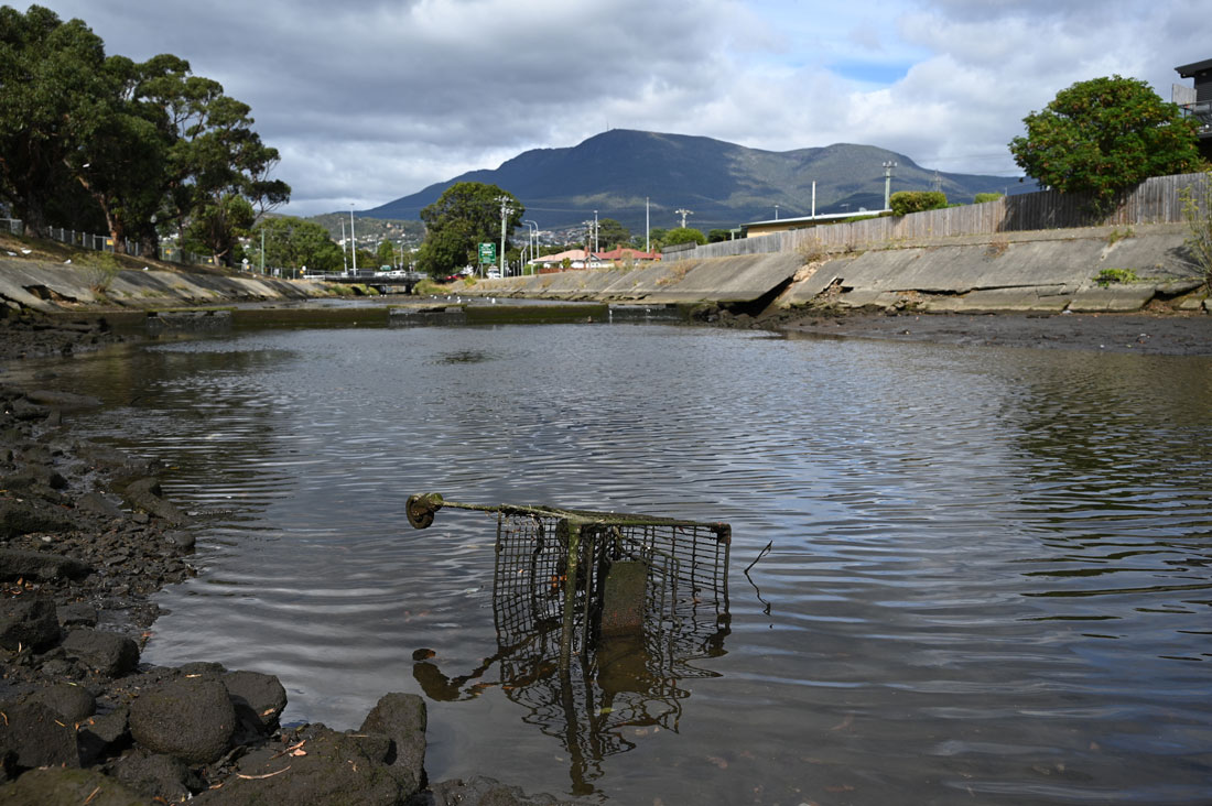 Discarded shopping trolley in New Town Rivulet