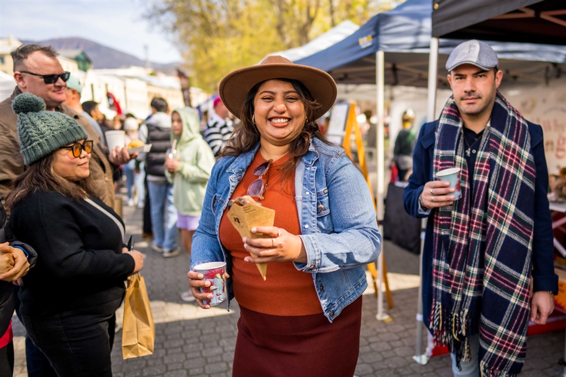 People at Salamanca Market food stall
