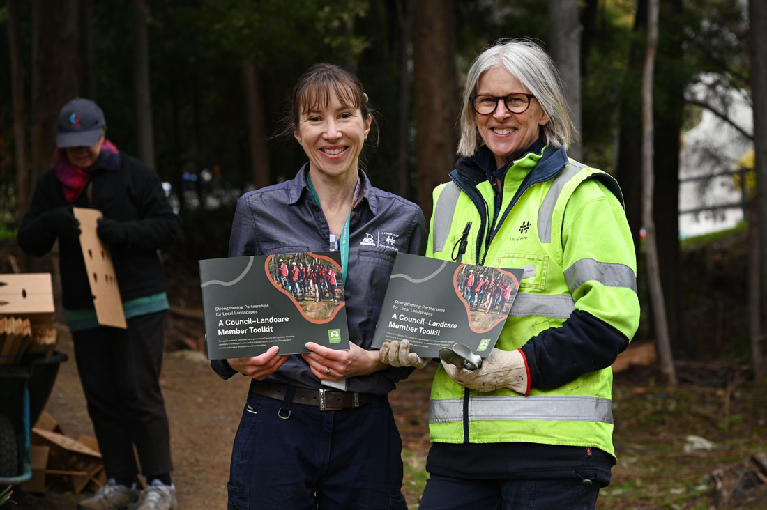 Bushcare staff Claire Knowles and Sonya Stallbaum