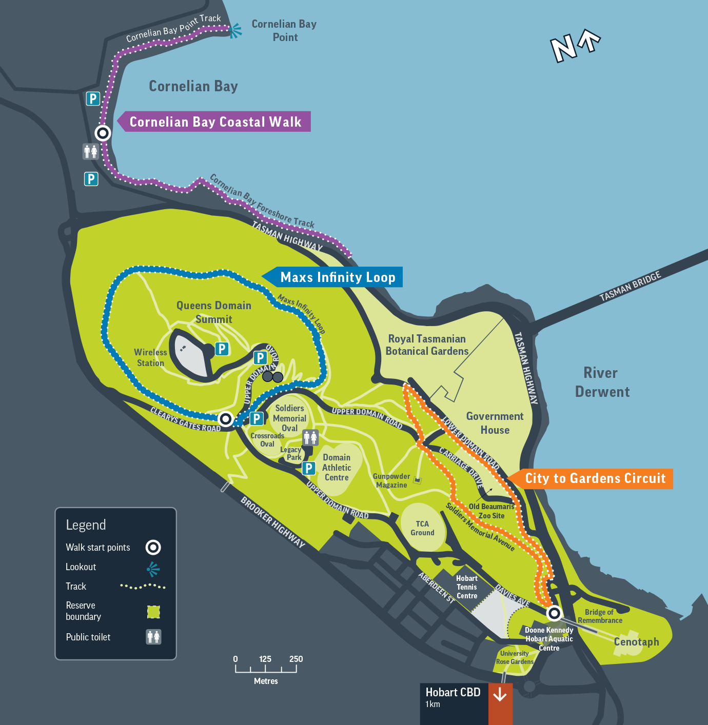 Queens Domain and Cornelian Bay nature trails map