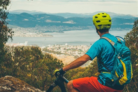 Mountain biking in the foothills of kunanyi/Mt Wellington.