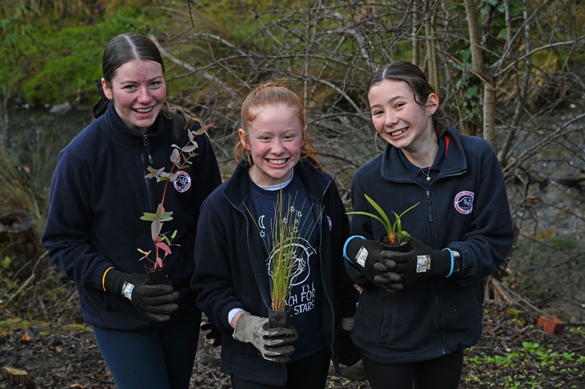 South Hobart Primary School students planting trees.