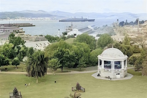 Colourised historical photo of St David's Park in Hobart