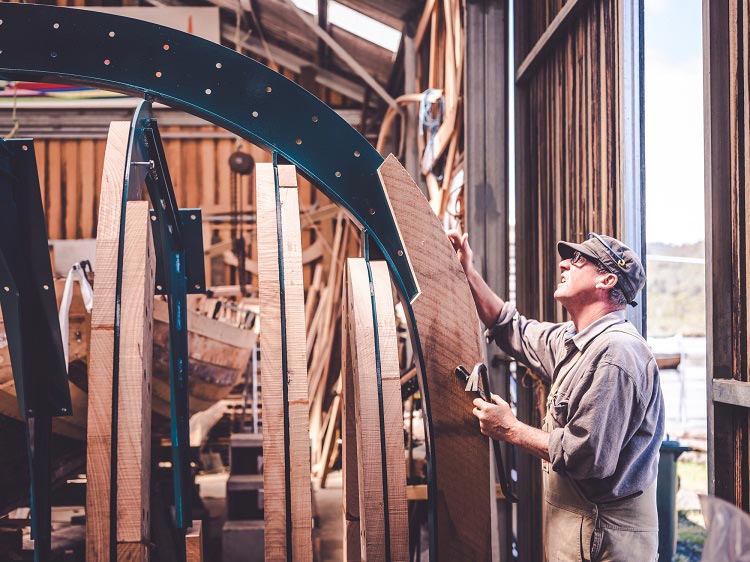 The hull of the Erebus during fabrication at the Wooden Boat Centre, Franklin