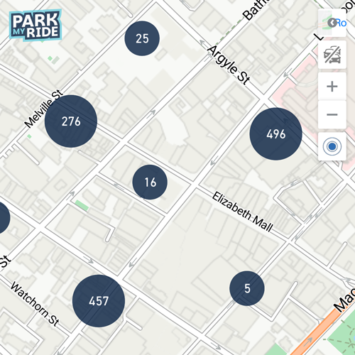 Screenshot of the Park My Ride map