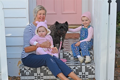 North Hobart resident Robyn with neighbours Pippi and Remi and Aggie the dog-JS1_0944.jpg