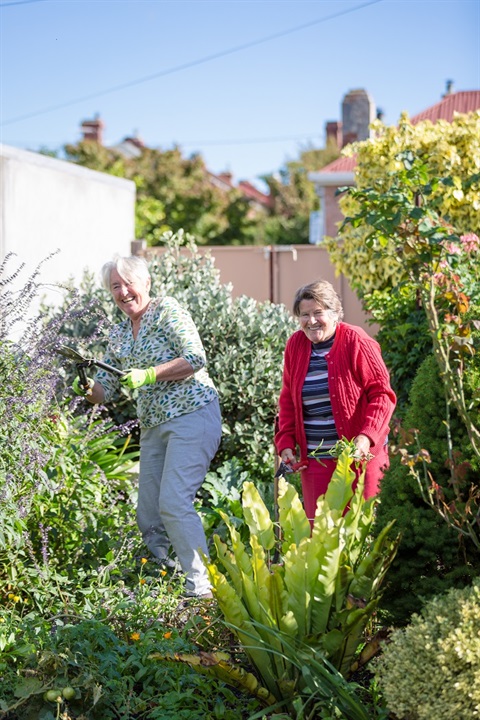 Two women enjoying gardening